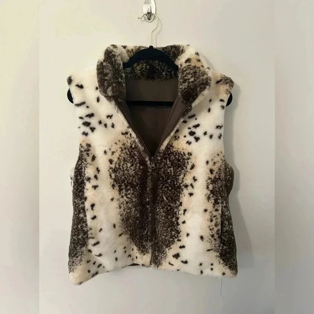 Fuda Reversible Faux Fur Cow Print Western Cowgirl Vest- size M